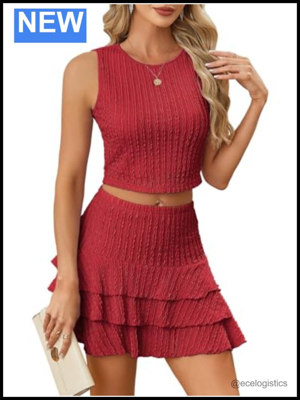 Women's Two Piece Skirt Set Boat Neck Cami Top Ruffle Hem Mini Skirts Outfit